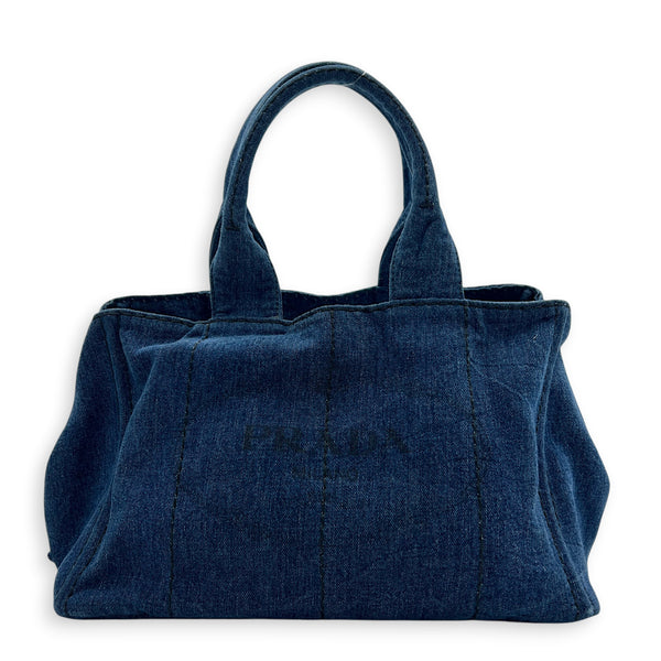 Canapa Tote Bag Large Blue in Denim, Gold hardware