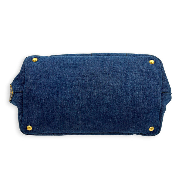 Canapa Tote Bag Large Blue in Denim, Gold hardware