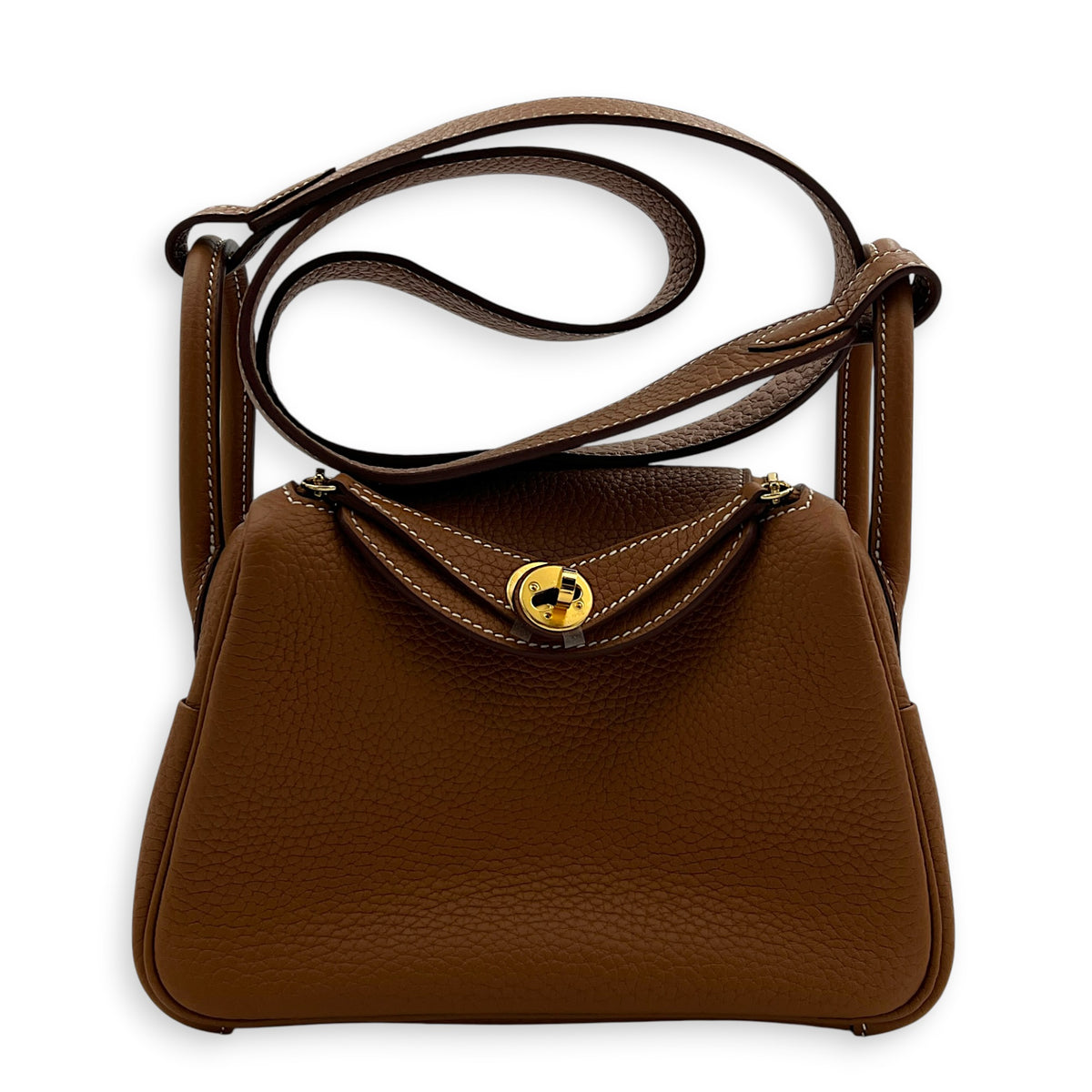 Lindy II Mini Gold Shoulder Bag in Clemence, Gold hardware