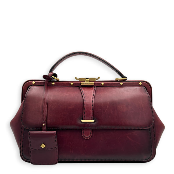 Lady Stirrup Red Top Handle Bag in Calfskin, Gold hardware
