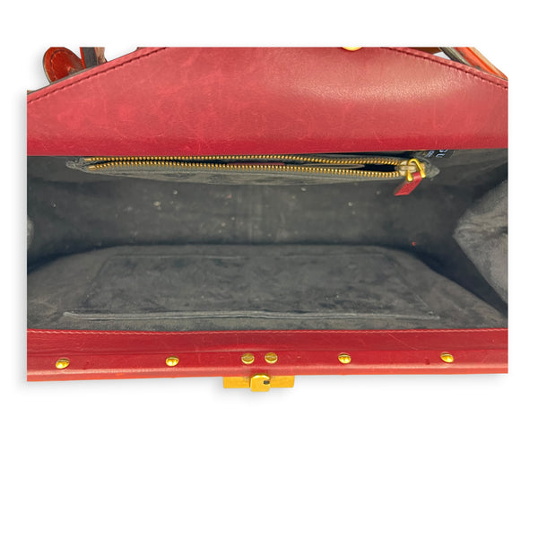 Lady Stirrup Red Top Handle Bag in Calfskin, Gold hardware
