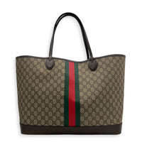 Ophidia Tote Bag GM Brown in Coated Canvas, Silver hardware