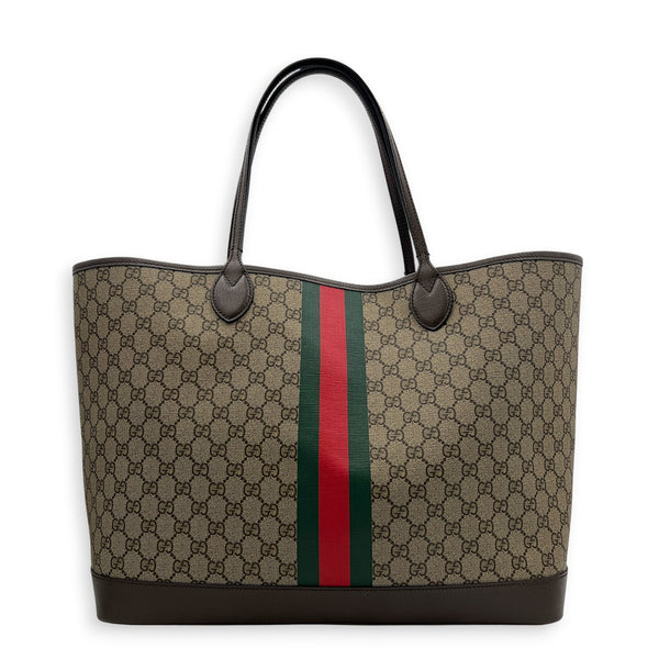 Ophidia Tote Bag GM Brown in Coated Canvas, Silver hardware
