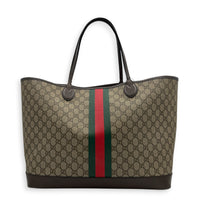Ophidia Tote Bag GM Brown in Coated Canvas, Silver hardware