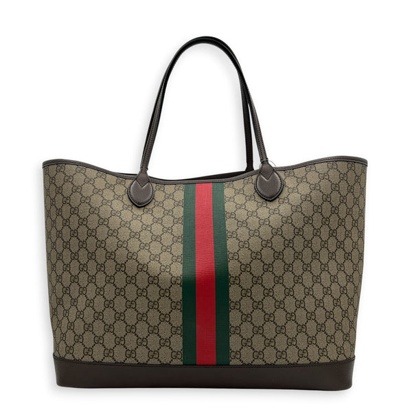 Ophidia Tote Bag GM Brown in Coated Canvas, Silver hardware