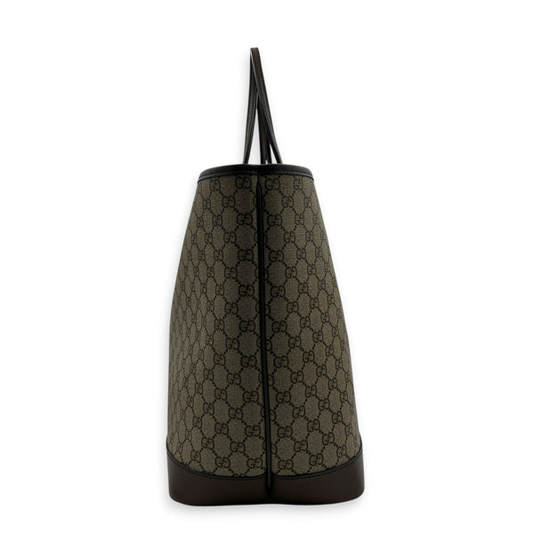 Ophidia Tote Bag GM Brown in Coated Canvas, Silver hardware