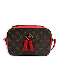 Saintonge Crossbody Bag Red Coquelicot in Monogram Coated Canvas, Gold hardware