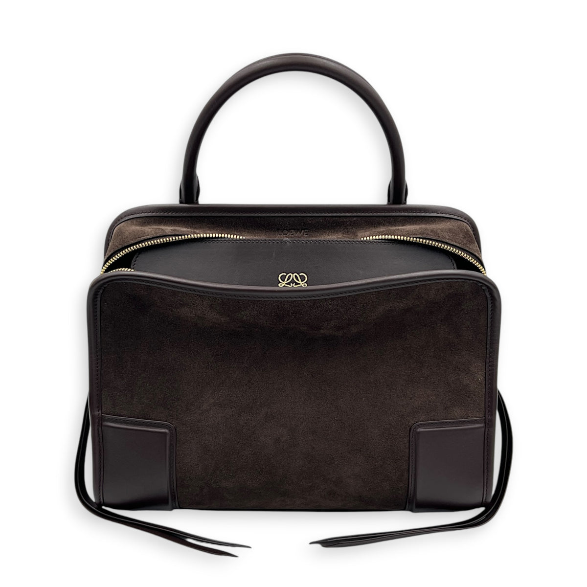 Amazona Top Handle Bag 180 Medium Brown in Suede Leather, Gold hardware