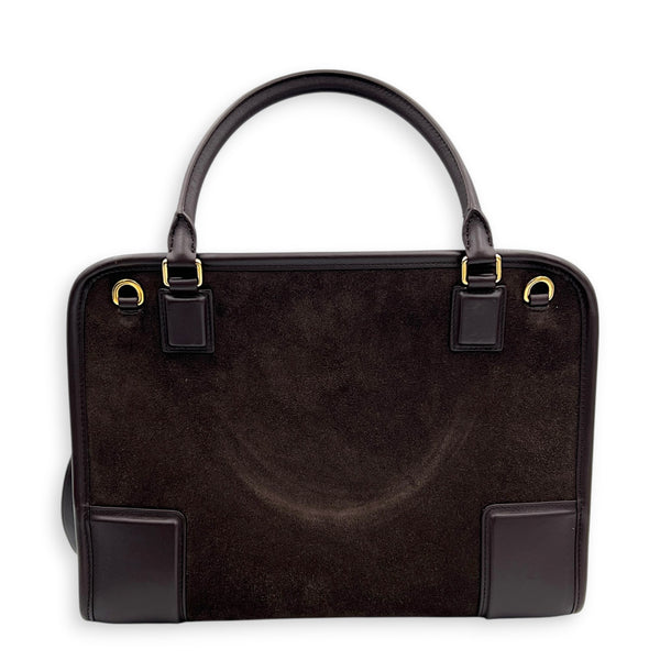 Amazona Top Handle Bag 180 Medium Brown in Suede Leather, Gold hardware
