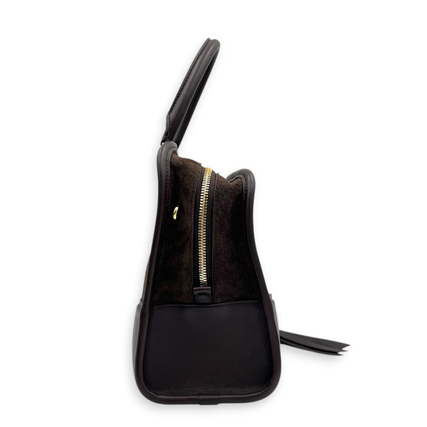 Amazona Top Handle Bag 180 Medium Brown in Suede Leather, Gold hardware