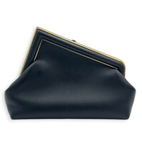 First Small Black Top Handle Bag in Nappa Leather, Gold hardware