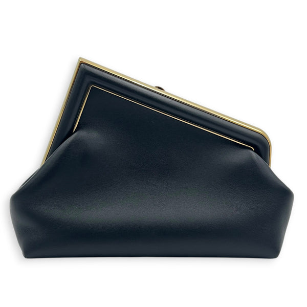 First Small Black Top Handle Bag in Nappa Leather, Gold hardware