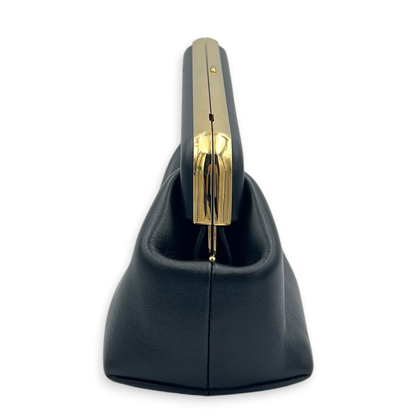 First Small Black Top Handle Bag in Nappa Leather, Gold hardware