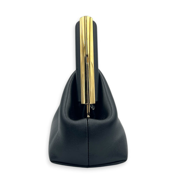 First Small Black Top Handle Bag in Nappa Leather, Gold hardware