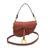 Saddle Medium Pink Shoulder Bag in Calfskin, Gold hardware