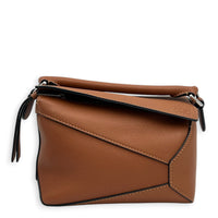 Puzzle Mini Tan Crossbody Bag in Calfskin, Silver hardware