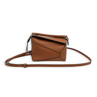 Puzzle Mini Tan Crossbody Bag in Calfskin, Silver hardware