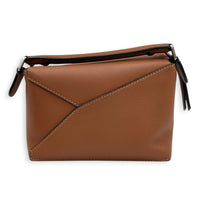 Puzzle Mini Tan Crossbody Bag in Calfskin, Silver hardware