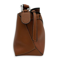 Puzzle Mini Tan Crossbody Bag in Calfskin, Silver hardware