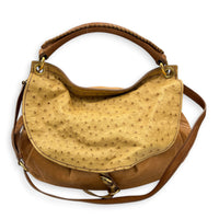Top Shoulder Bag Cognac in Ostrich, Gold hardware