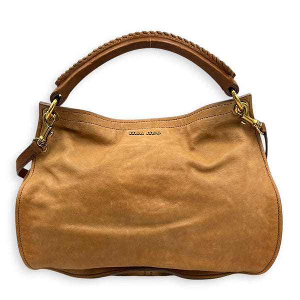 Top Shoulder Bag Cognac in Ostrich, Gold hardware