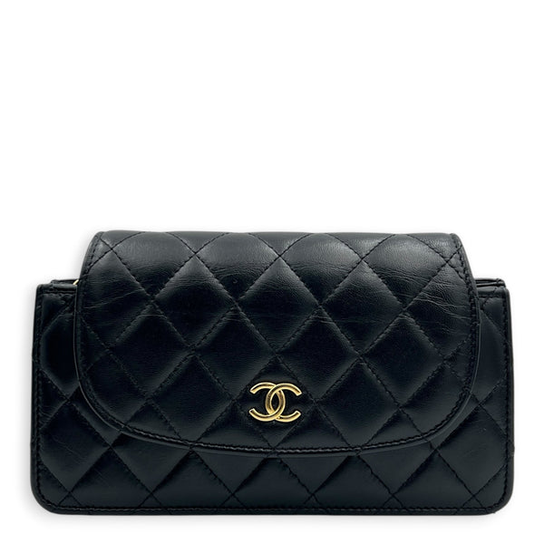 Accordion CC Wallet On Chain Black in Lambskin, Gold hardware