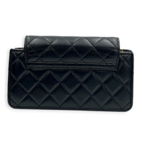 Accordion CC Wallet On Chain Black in Lambskin, Gold hardware