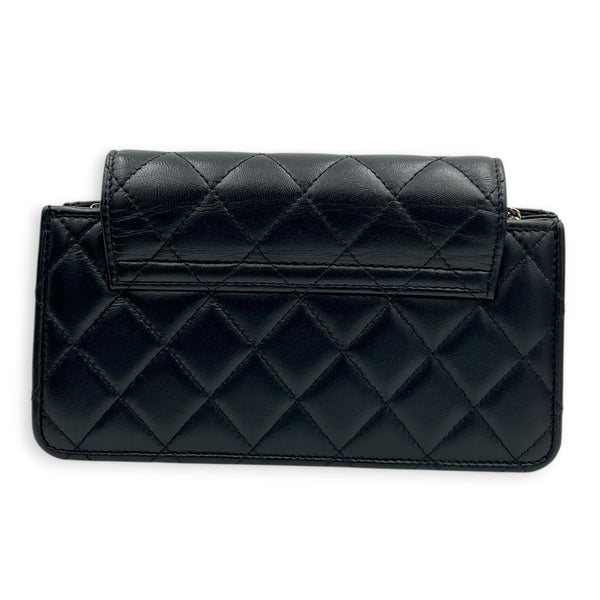 Accordion CC Wallet On Chain Black in Lambskin, Gold hardware
