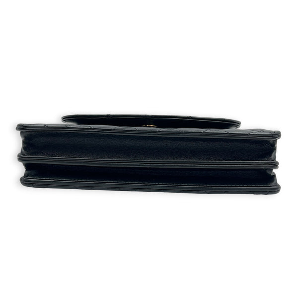 Accordion CC Wallet On Chain Black in Lambskin, Gold hardware