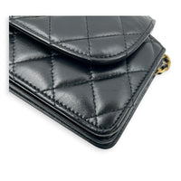 Accordion CC Wallet On Chain Black in Lambskin, Gold hardware