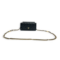 Accordion CC Wallet On Chain Black in Lambskin, Gold hardware