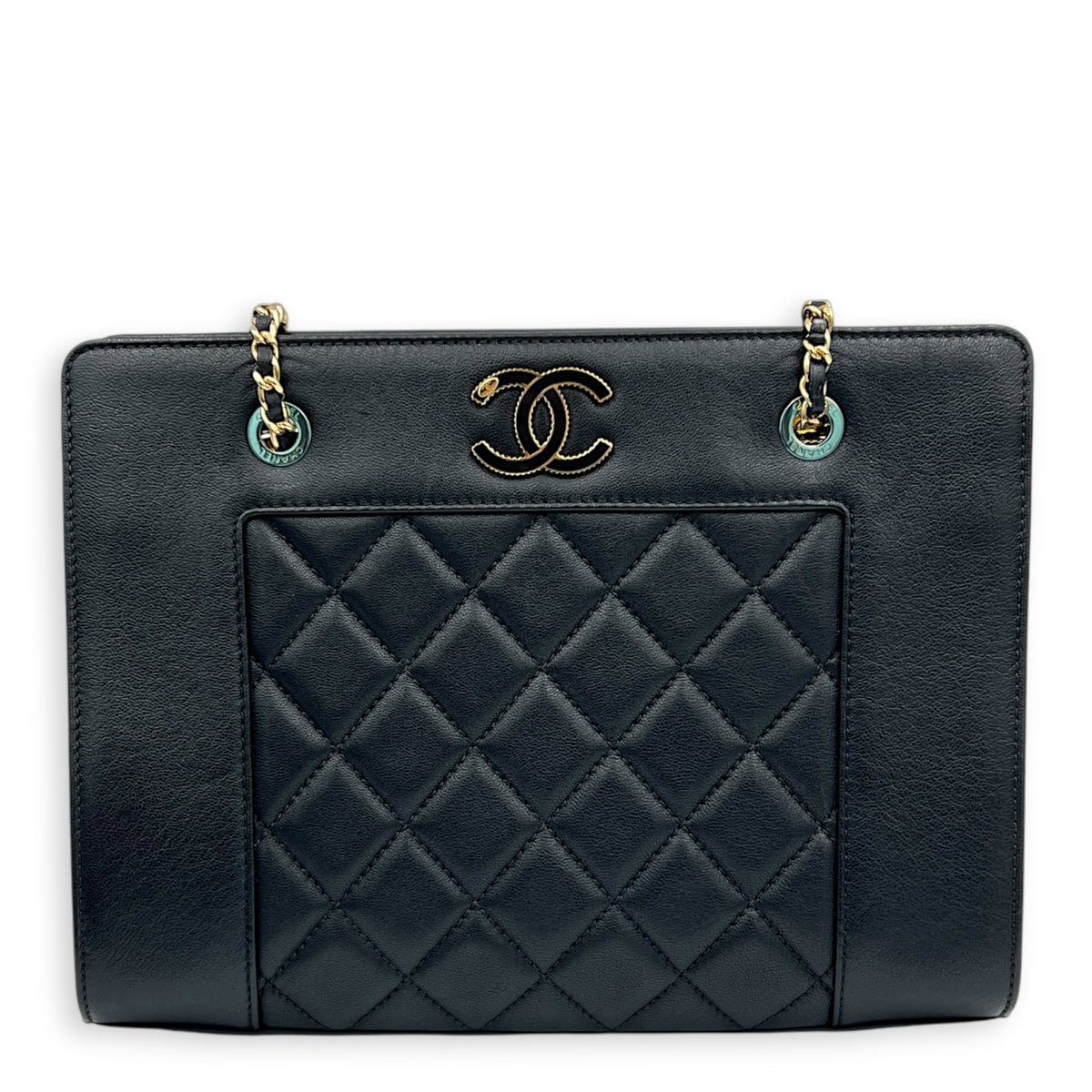 Mademoiselle Black Tote Bag in Calfskin, Gold hardware