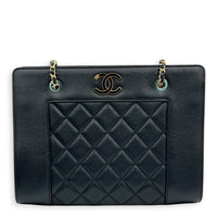 Mademoiselle Black Tote Bag in Calfskin, Gold hardware