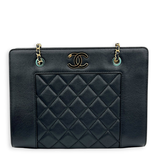Mademoiselle Black Tote Bag in Calfskin, Gold hardware