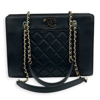 Mademoiselle Black Tote Bag in Calfskin, Gold hardware