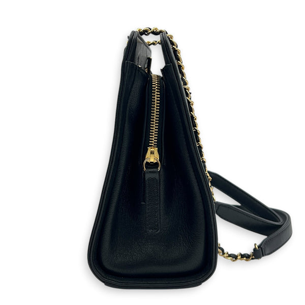 Mademoiselle Black Tote Bag in Calfskin, Gold hardware