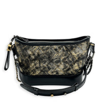 Gabrielle Shoulder Bag Small Black & Gold Metallic in Distressed Leather, Mixed hardware