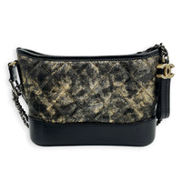 Gabrielle Shoulder Bag Small Black & Gold Metallic in Distressed Leather, Mixed hardware