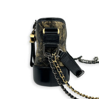 Gabrielle Shoulder Bag Small Black & Gold Metallic in Distressed Leather, Mixed hardware