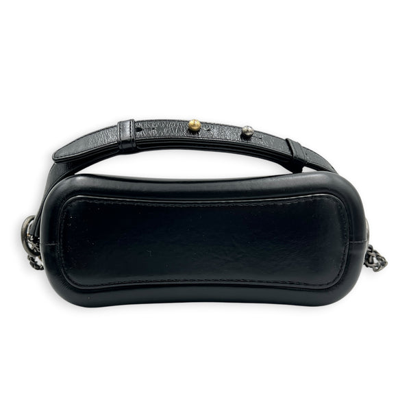 Gabrielle Shoulder Bag Small Black & Gold Metallic in Distressed Leather, Mixed hardware