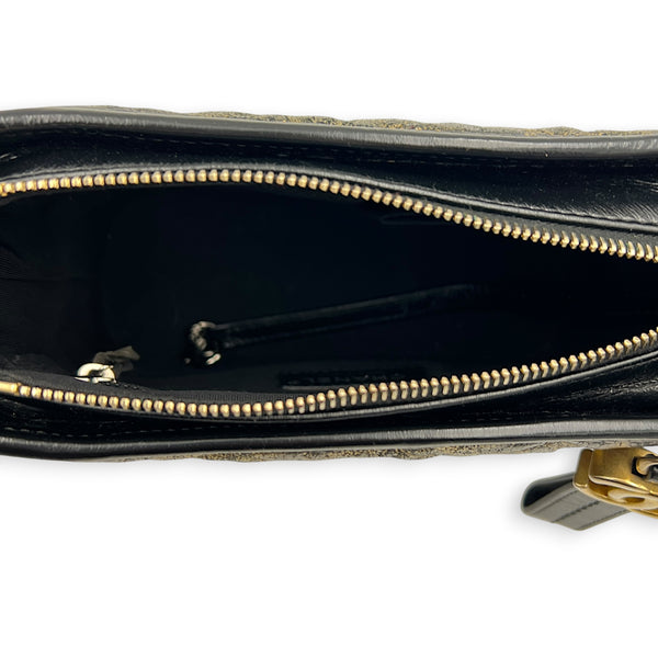 Gabrielle Shoulder Bag Small Black & Gold Metallic in Distressed Leather, Mixed hardware