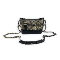 Gabrielle Shoulder Bag Small Black & Gold Metallic in Distressed Leather, Mixed hardware