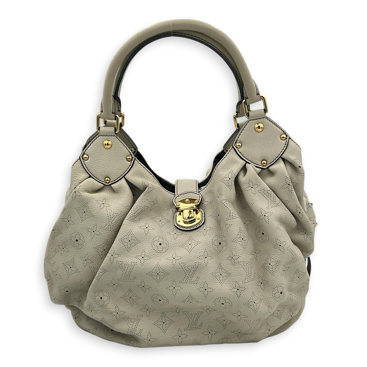 Mahina Beige Shoulder Bag in Mahina Leather, Gold hardware