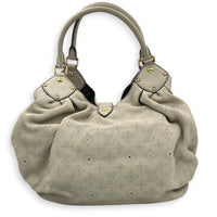 Mahina Beige Shoulder Bag in Mahina Leather, Gold hardware
