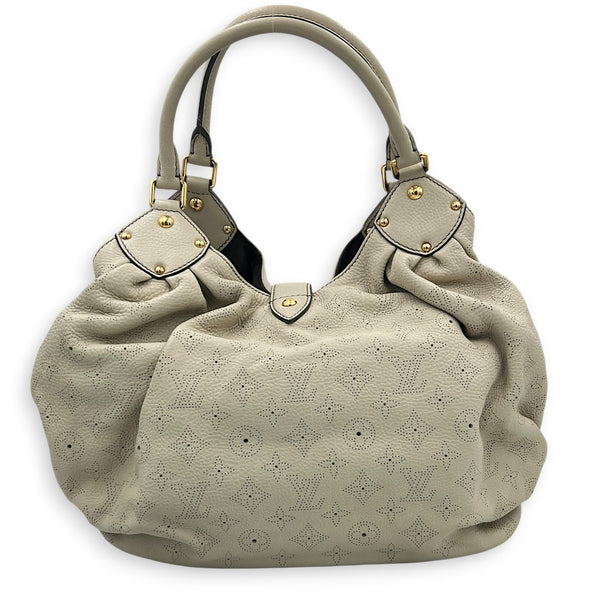 Mahina Beige Shoulder Bag in Mahina Leather, Gold hardware