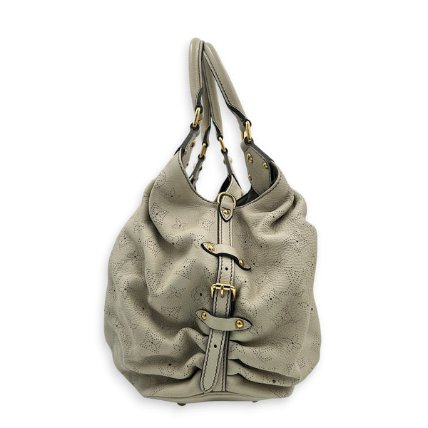 Mahina Beige Shoulder Bag in Mahina Leather, Gold hardware
