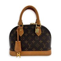 Alma Top Handle Bag BB Brown in Monogram Coated Canvas, Gold hardware