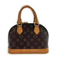 Alma Top Handle Bag BB Brown in Monogram Coated Canvas, Gold hardware