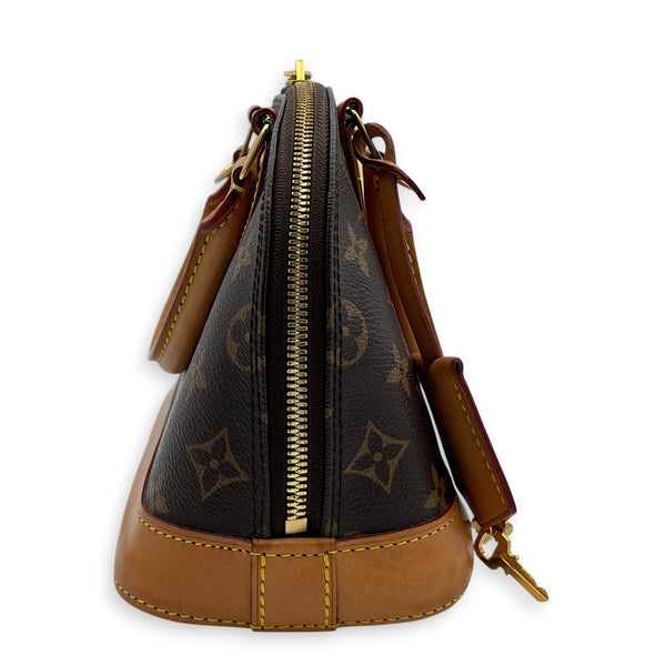 Alma Top Handle Bag BB Brown in Monogram Coated Canvas, Gold hardware