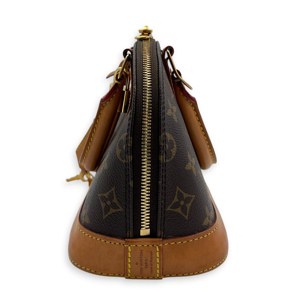Alma Top Handle Bag BB Brown in Monogram Coated Canvas, Gold hardware